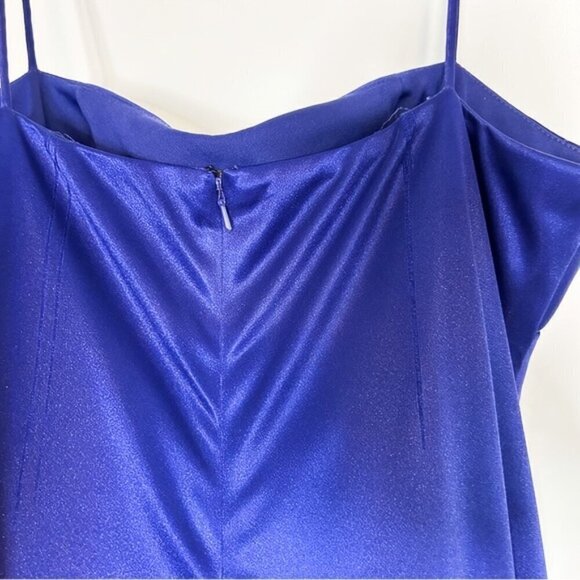 Reign On Bright Navy Blue Satin Speghetti Strap Formal Dress with Rhinestones L - Picture 8 of 9